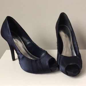 Navy peep toe heels